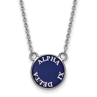 Sterling Silver Rhodium-plated LogoArt Alpha Xi Delta Sorority Text Small Color Enamel Pendant Necklace, 18" view 1