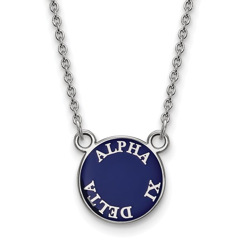 Sterling Silver Rhodium-plated LogoArt Alpha Xi Delta Sorority Text Small Color Enamel Pendant Necklace, 18"