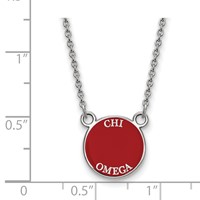 Sterling Silver Rhodium-plated LogoArt Chi Omega Extra Sorority Text Small Color Enamel Pendant Necklace, 18" view 2