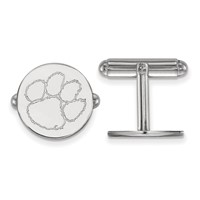 Sterling Silver Rhodium-plated LogoArt Clemson University Tiger Paw Cuff Links view 1