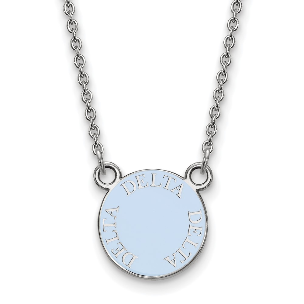 Sterling Silver Rhodium-plated LogoArt Delta Delta Delta Sorority Text Small Color Enamel Pendant Necklace, 18"