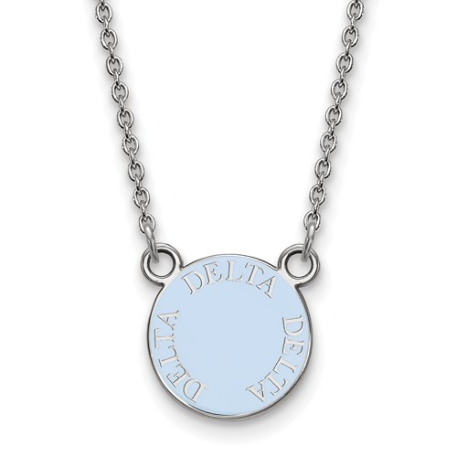 Sterling Silver Rhodium-plated LogoArt Delta Delta Delta Sorority Text Small Color Enamel Pendant Necklace, 18"
