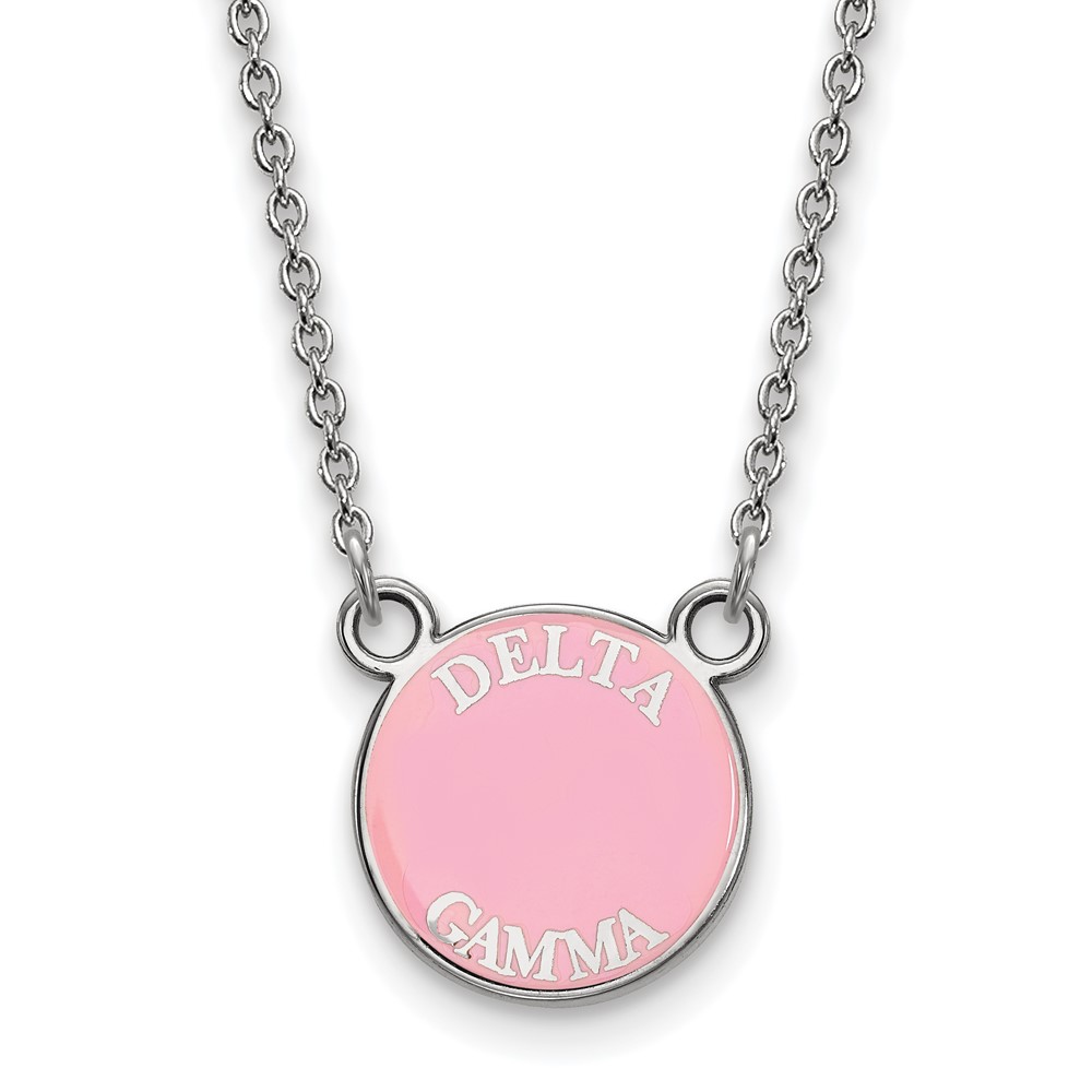 Sterling Silver Rhodium-plated LogoArt Delta Gamma Sorority Text Small Color Enamel Pendant Necklace, 18"
