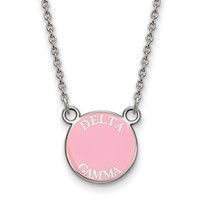Sterling Silver Rhodium-plated LogoArt Delta Gamma Sorority Text Small Color Enamel Pendant Necklace, 18" view 1