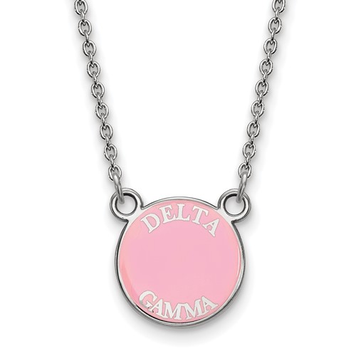 Sterling Silver Rhodium-plated LogoArt Delta Gamma Sorority Text Small Color Enamel Pendant Necklace, 18"