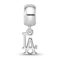 Sterling Silver Rhodium Plated Major League Baseball LogoArt Los Angeles Dodgers Dangle Bead view 3