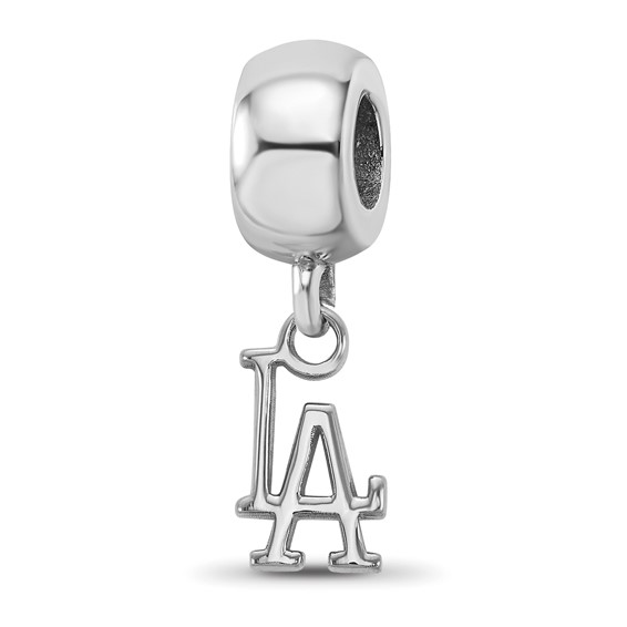 Sterling Silver Rhodium Plated Major League Baseball LogoArt Los Angeles Dodgers Dangle Bead