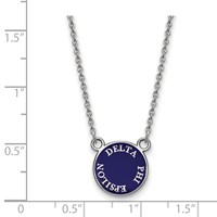Sterling Silver Rhodium-plated LogoArt Delta Phi Epsilon Sorority Text Small Color Enamel Pendant Necklace, 18" view 2