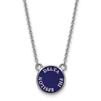 Sterling Silver Rhodium-plated LogoArt Delta Phi Epsilon Sorority Text Small Color Enamel Pendant Necklace, 18" view 1