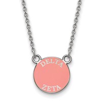 Sterling Silver Rhodium-plated LogoArt Delta Zeta Sorority Text Small Color Enamel Pendant Necklace, 18" view 1