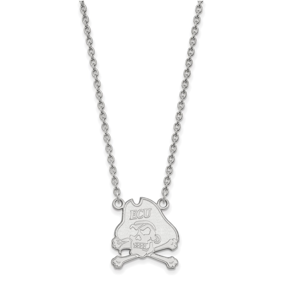 Sterling Silver Rhodium-plated LogoArt East Carolina University Pirate Large Pendant Necklace, 18"