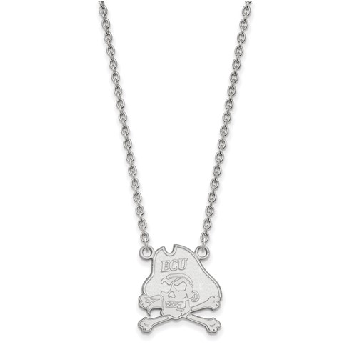 Sterling Silver Rhodium-plated LogoArt East Carolina University Pirate Large Pendant Necklace, 18"