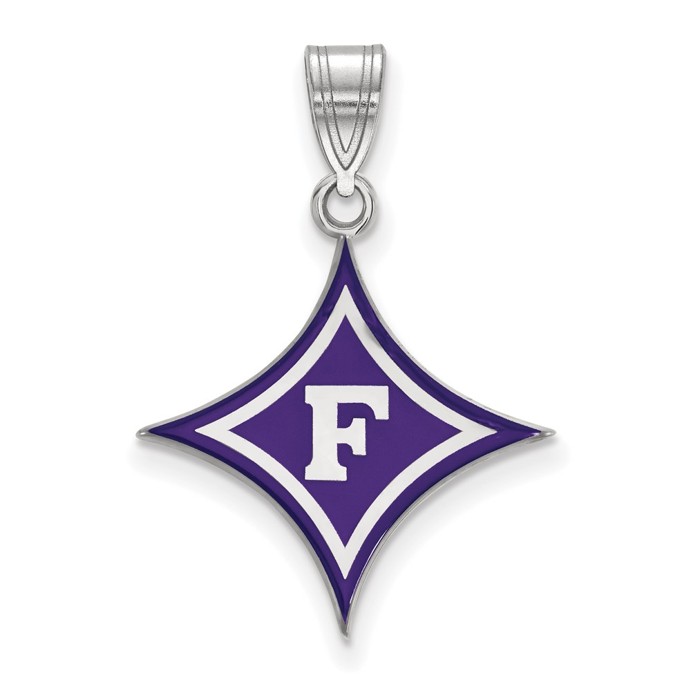 Sterling Silver Rhodium-plated LogoArt Furman University Large Enameled Pendant