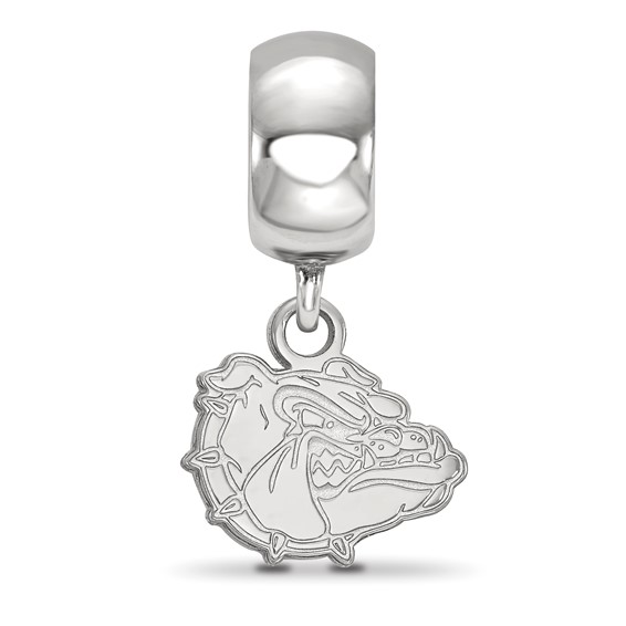 Sterling Silver Rhodium-plated LogoArt Gonzaga University Bulldog Extra Small Dangle Bead Charm