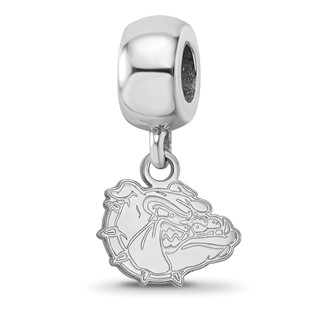 Sterling Silver Rhodium-plated LogoArt Gonzaga University Bulldog Extra Small Dangle Bead Charm