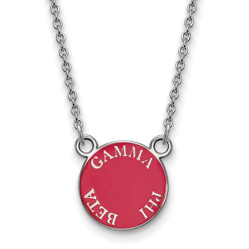 Sterling Silver Rhodium-plated LogoArt Gamma Phi Beta Sorority Text Small Color Enamel Pendant Necklace, 18"