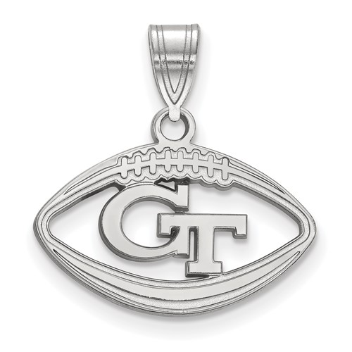 Sterling Silver Rhodium-plated LogoArt Georgia Institute of Technology G-t Football Pendant