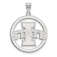 Sterling Silver Rhodium-plated LogoArt Iowa State University Extra Large Circle Pendant view 1