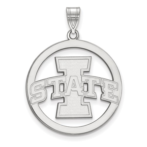 Sterling Silver Rhodium-plated LogoArt Iowa State University Extra Large Circle Pendant