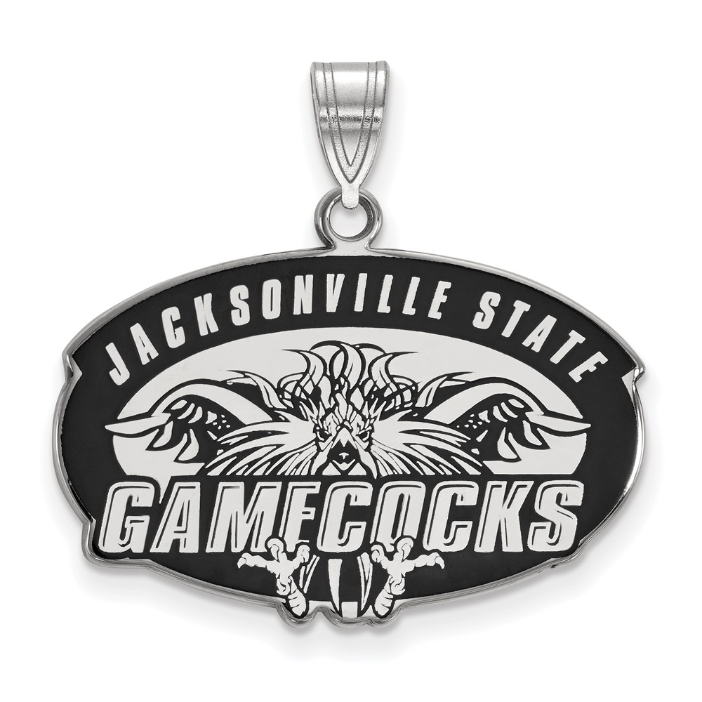 Sterling Silver Rhodium-plated LogoArt Jacksonville State University Large Enameled Pendant