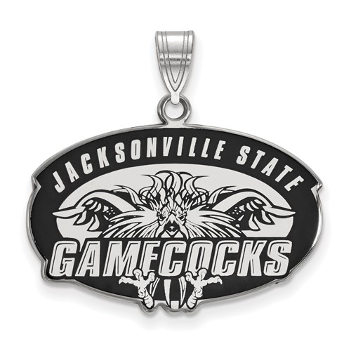 Sterling Silver Rhodium-plated LogoArt Jacksonville State University Large Enameled Pendant
