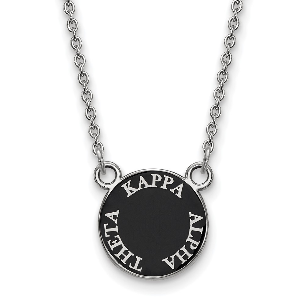 Sterling Silver Rhodium-plated LogoArt Kappa Alpha Theta Sorority Text Small Color Enamel Pendant Necklace, 18"