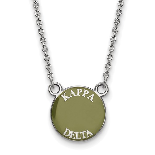 Sterling Silver Rhodium-plated LogoArt Kappa Delta Sorority Text Small Color Enamel Pendant Necklace, 18"