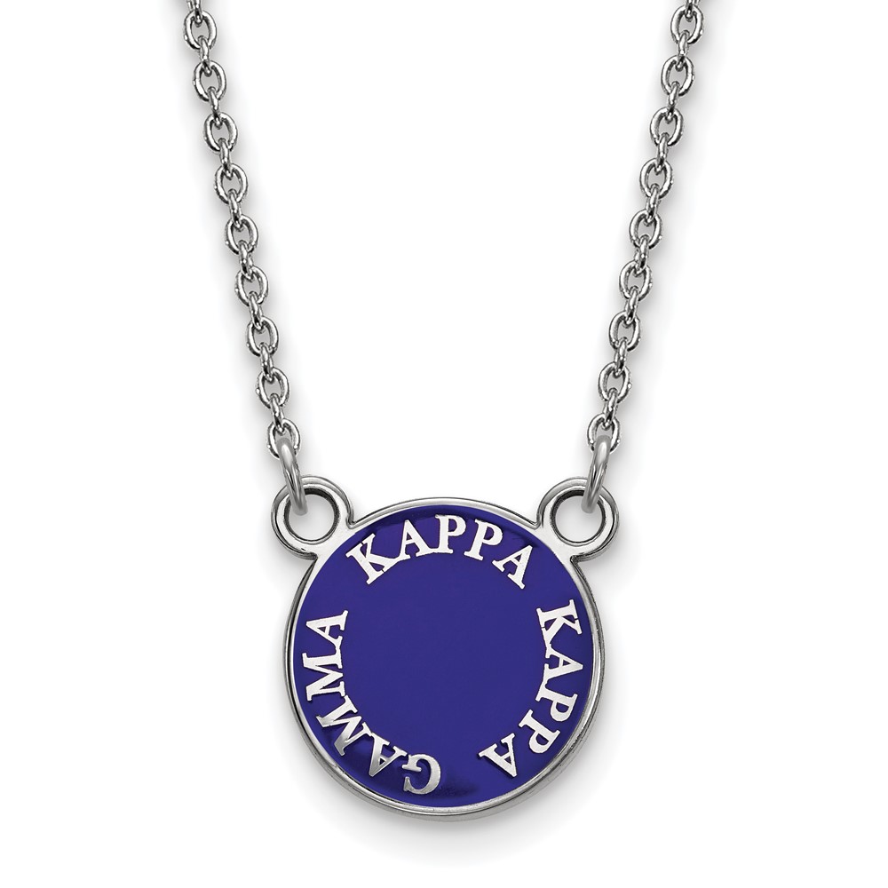 Sterling Silver Rhodium-plated LogoArt Kappa Kappa Gamma Sorority Text Small Color Enamel Pendant Necklace, 18"