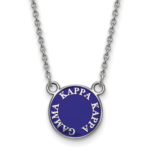 Sterling Silver Rhodium-plated LogoArt Kappa Kappa Gamma Sorority Text Small Color Enamel Pendant Necklace, 18"
