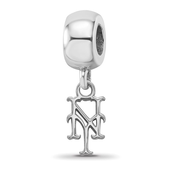 Sterling Silver Rhodium Plated Major League Baseball LogoArt New York Mets N-Y Dangle Bead