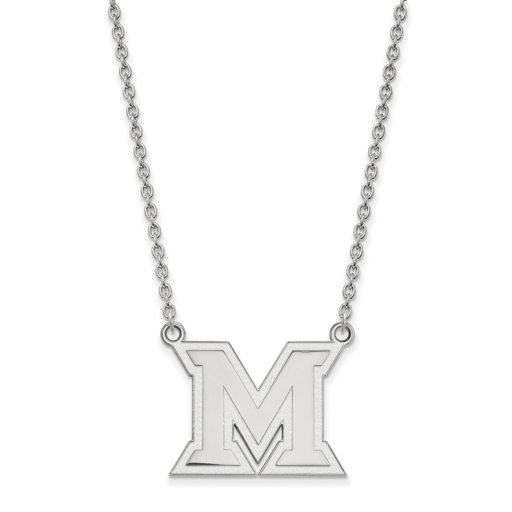 Sterling Silver Rhodium-plated LogoArt Miami University Ohio Letter M Large Pendant Necklace, 18"