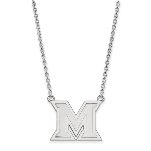 Sterling Silver Rhodium-plated LogoArt Miami University Ohio Letter M Large Pendant Necklace, 18"