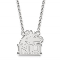 Sterling Silver Rhodium-plated LogoArt Northern Illinois University N-i-u Huskies Medium Pendant Necklace, 18" view 1