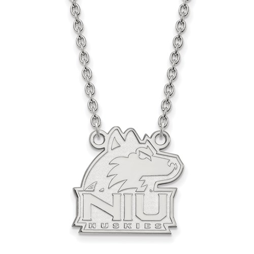 Sterling Silver Rhodium-plated LogoArt Northern Illinois University N-i-u Huskies Medium Pendant Necklace, 18"