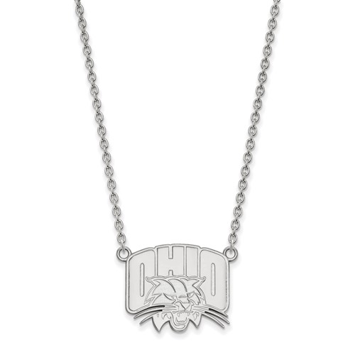 Sterling Silver Rhodium-plated LogoArt Ohio University Large Pendant Necklace, 18"