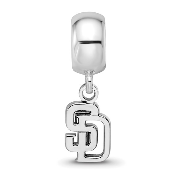 Sterling Silver Rhodium Plated Major League Baseball LogoArt San Diego Padres S-D Dangle Bead