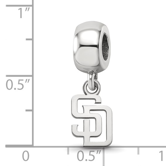 Sterling Silver Rhodium Plated Major League Baseball LogoArt San Diego Padres S-D Dangle Bead