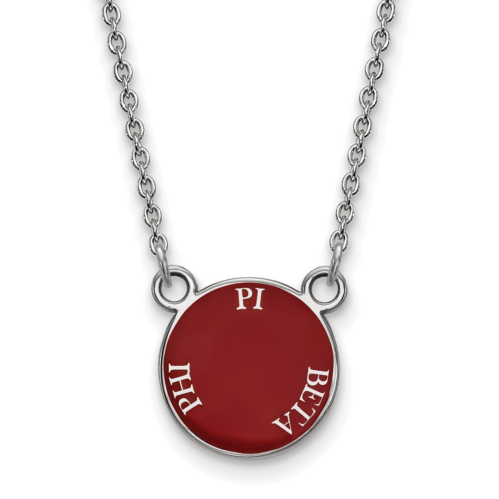 Sterling Silver Rhodium-plated LogoArt Pi Beta Phi Sorority Text Small Color Enamel Pendant Necklace, 18"