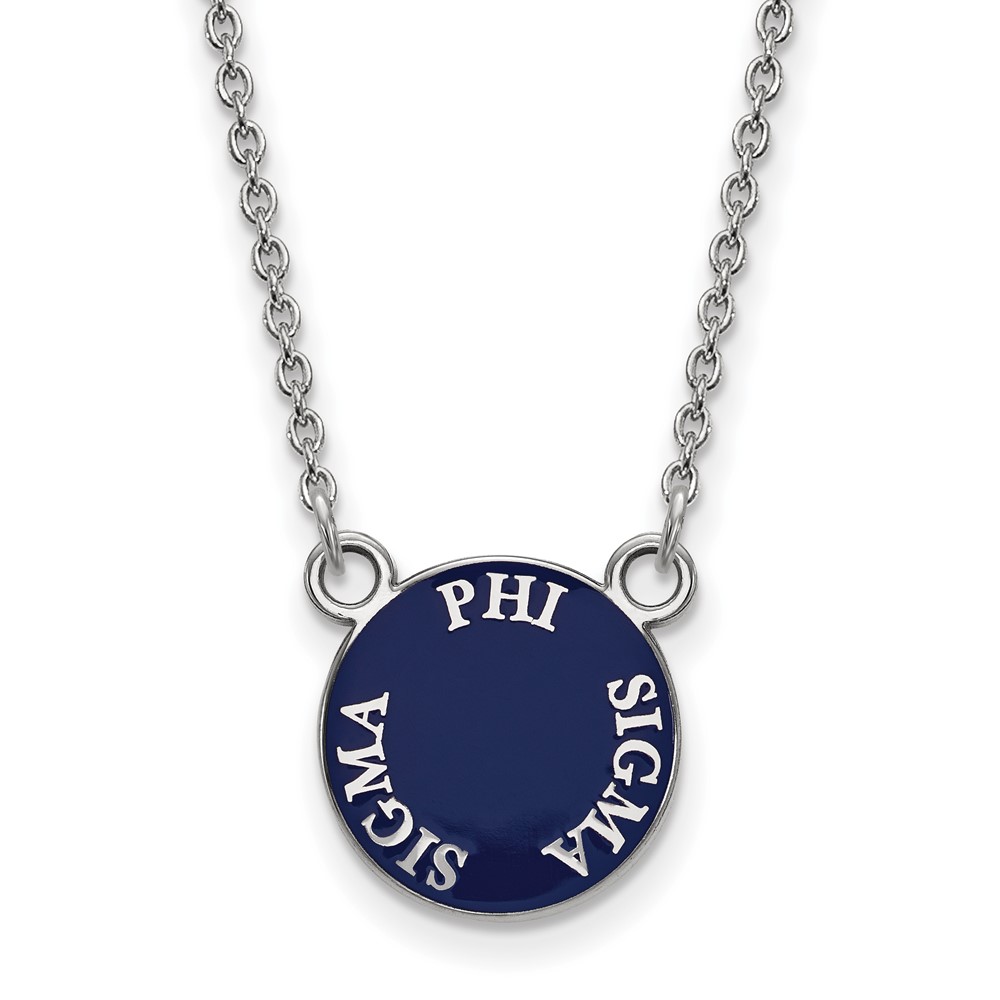 Sterling Silver Rhodium-plated LogoArt Phi Sigma Sigma Sorority Text Small Color Enamel Pendant Necklace, 18"