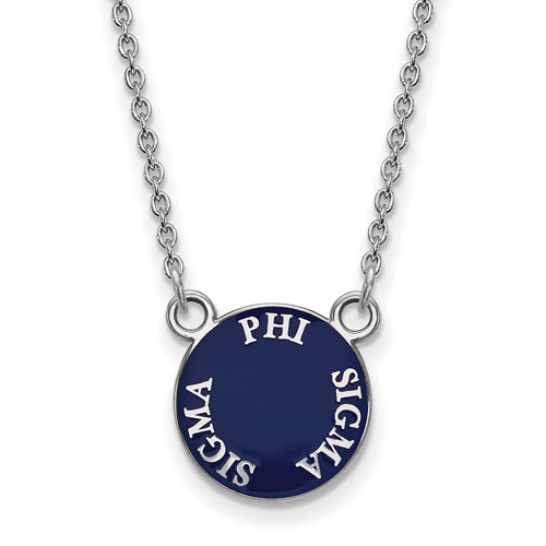 Sterling Silver Rhodium-plated LogoArt Phi Sigma Sigma Sorority Text Small Color Enamel Pendant Necklace, 18"