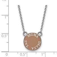 Sterling Silver Rhodium-plated LogoArt Sigma Delta Tau Sorority Text Small Color Enamel Pendant Necklace, 18" view 2
