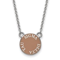 Sterling Silver Rhodium-plated LogoArt Sigma Delta Tau Sorority Text Small Color Enamel Pendant Necklace, 18" view 1