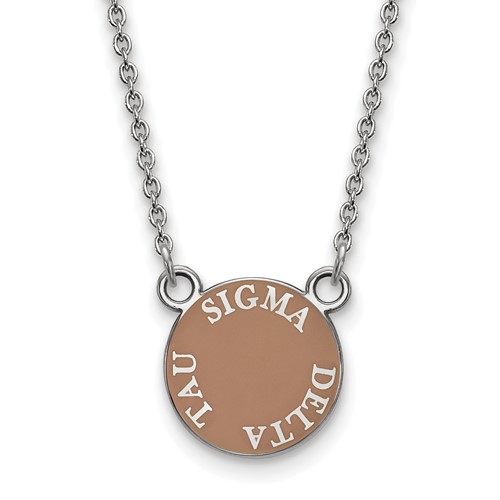 Sterling Silver Rhodium-plated LogoArt Sigma Delta Tau Sorority Text Small Color Enamel Pendant Necklace, 18"