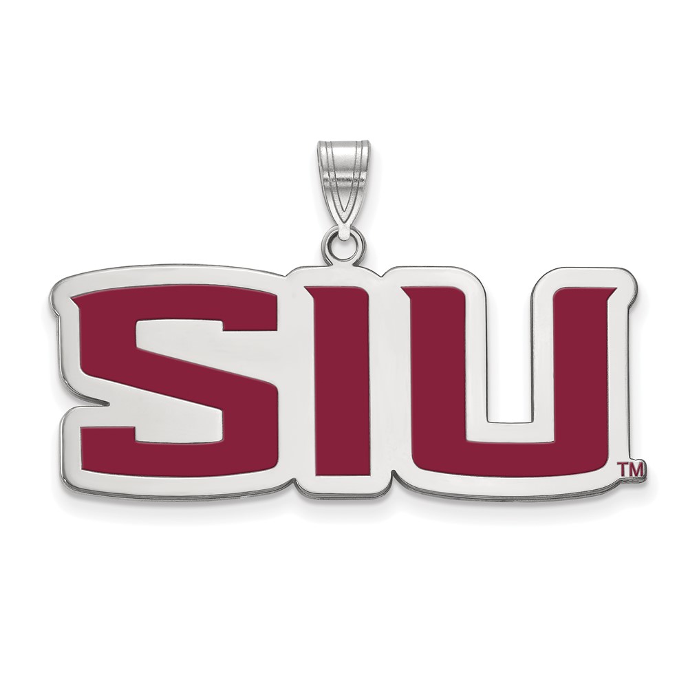 Sterling Silver Rhodium-plated LogoArt Southern Illinois University S-i-u Large Enameled Pendant
