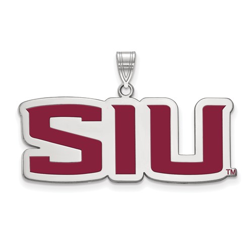 Sterling Silver Rhodium-plated LogoArt Southern Illinois University S-i-u Large Enameled Pendant