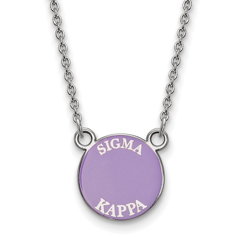 Sterling Silver Rhodium-plated LogoArt Sigma Kappa Sorority Text Small Color Enamel Pendant Necklace, 18"