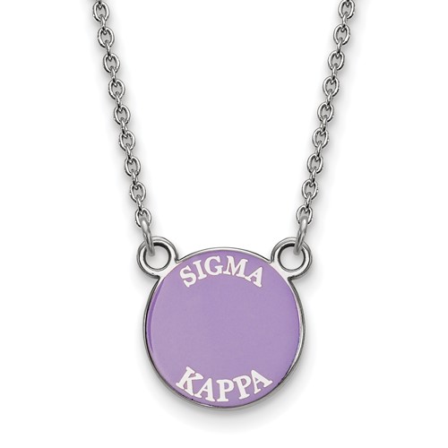 Sterling Silver Rhodium-plated LogoArt Sigma Kappa Sorority Text Small Color Enamel Pendant Necklace, 18"
