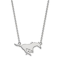 Sterling Silver Rhodium-plated LogoArt Southern Methodist University Mustang Large Pendant Necklace, 18" view 1