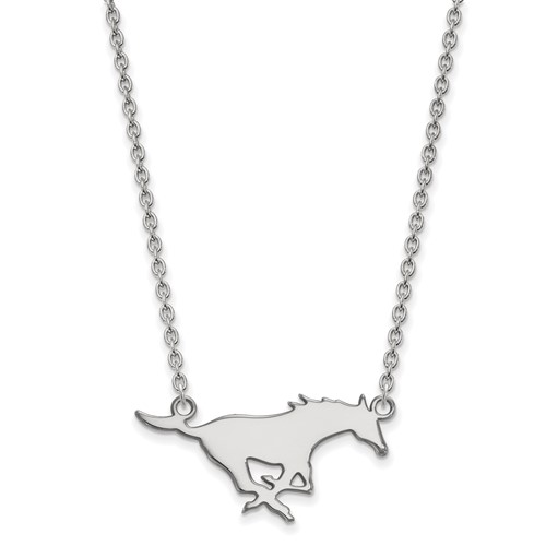Sterling Silver Rhodium-plated LogoArt Southern Methodist University Mustang Large Pendant Necklace, 18"