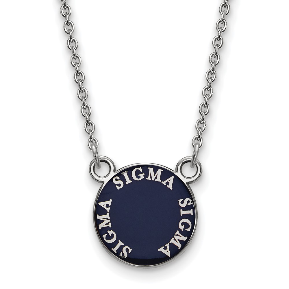 Sterling Silver Rhodium-plated LogoArt Sigma Sigma Sigma Sorority Text Small Color Enamel Pendant Necklace, 18"